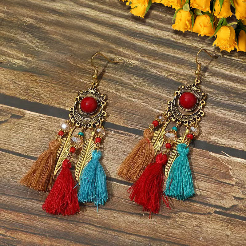Wholesale Alloy Diamond Cut Bohemian Tassel Earrings Ethnic Style Fashion Accessory