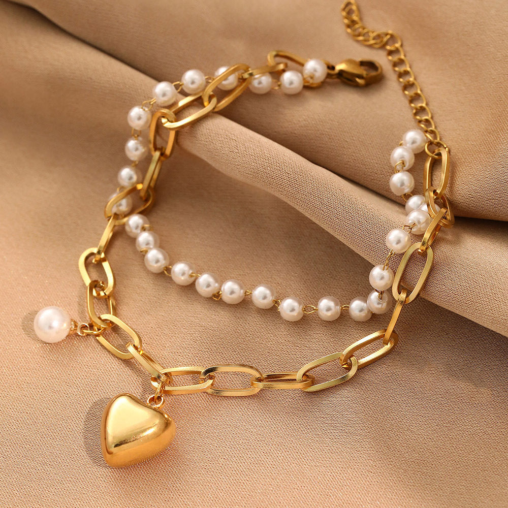 Wholesale Punk Double Layer Geometric Heart Pendant Necklace With Faux Pearls A Chic Fashion Accessory For Parties And Gifts