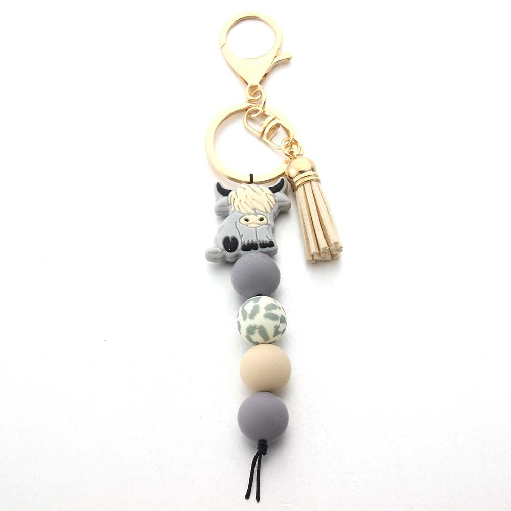 Wholesale Cartoon West Highland Cow Silicone Beaded Keychain ACC-KC-JinAn002