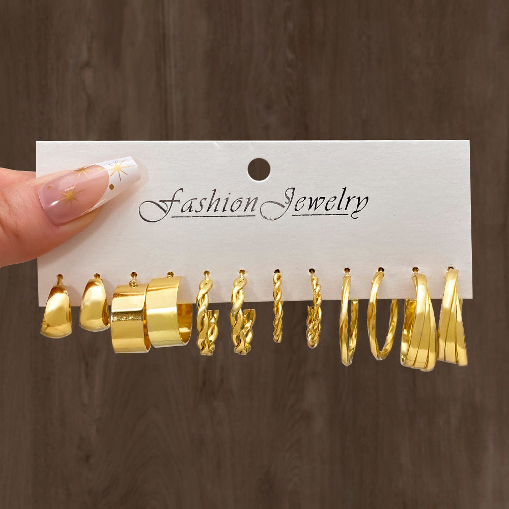 Wholesale  Geometric Multi-layer C- shaped Pearl Earrings Set