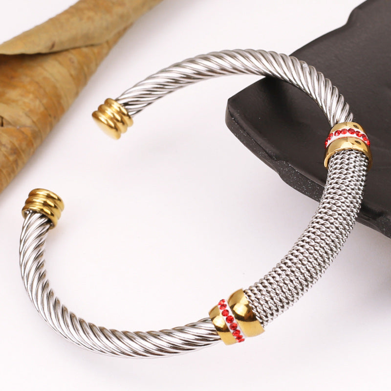Wholesale Braided Titanium Steel Wire Rose Gold Bracelet ACC-BT-QianCai005