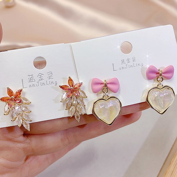 Wholesale Random color 10pcs S925 Silver Needle Earrings Pearl Earrings Micro-inlaid Zircon Mother-of-pearl Earrings ACC-ES-Pabo004