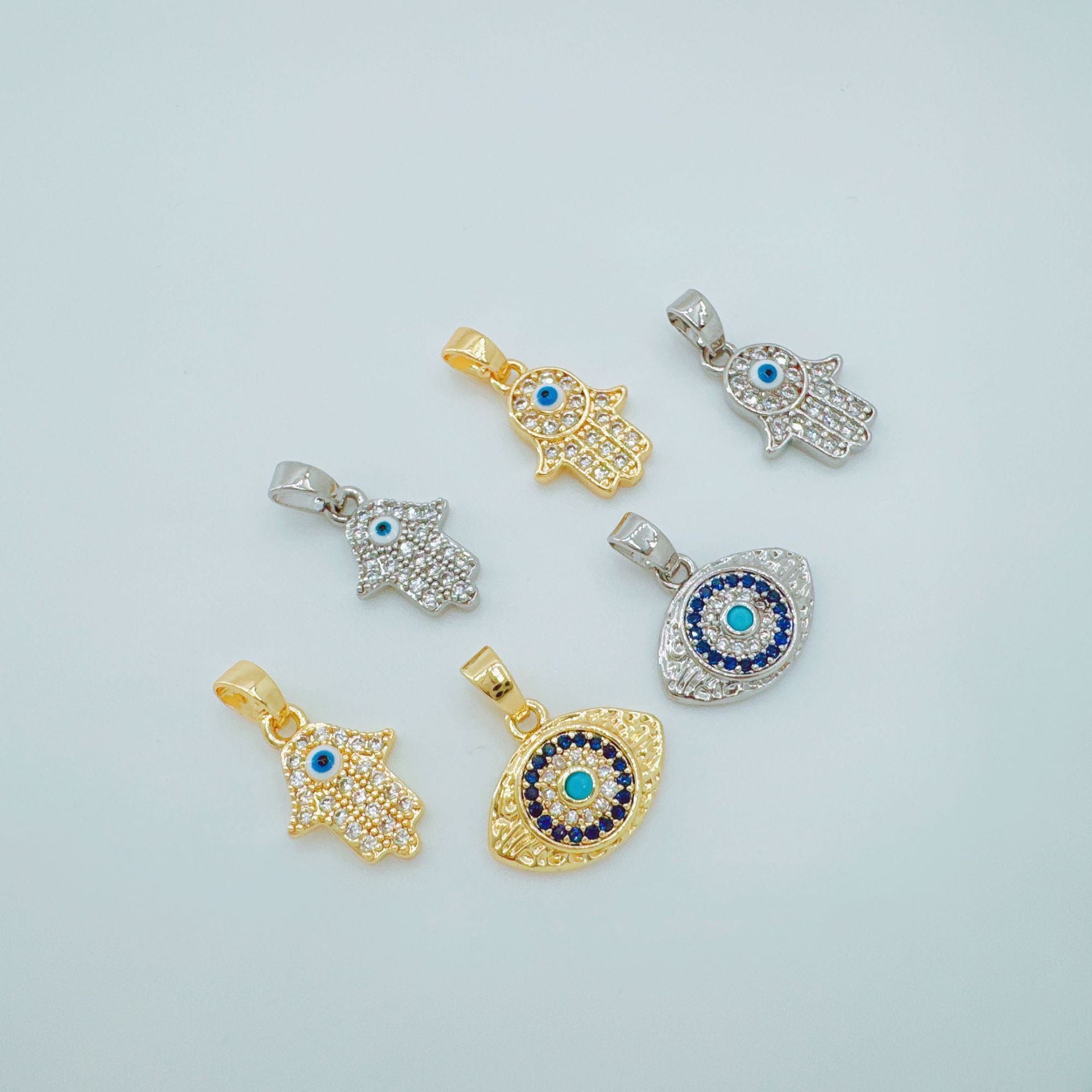 Wholesale Gold Plated Copper Zircon Evil Eye Pendant Charm Fashion Jewelry Accessory for DIY Bracelet Necklace