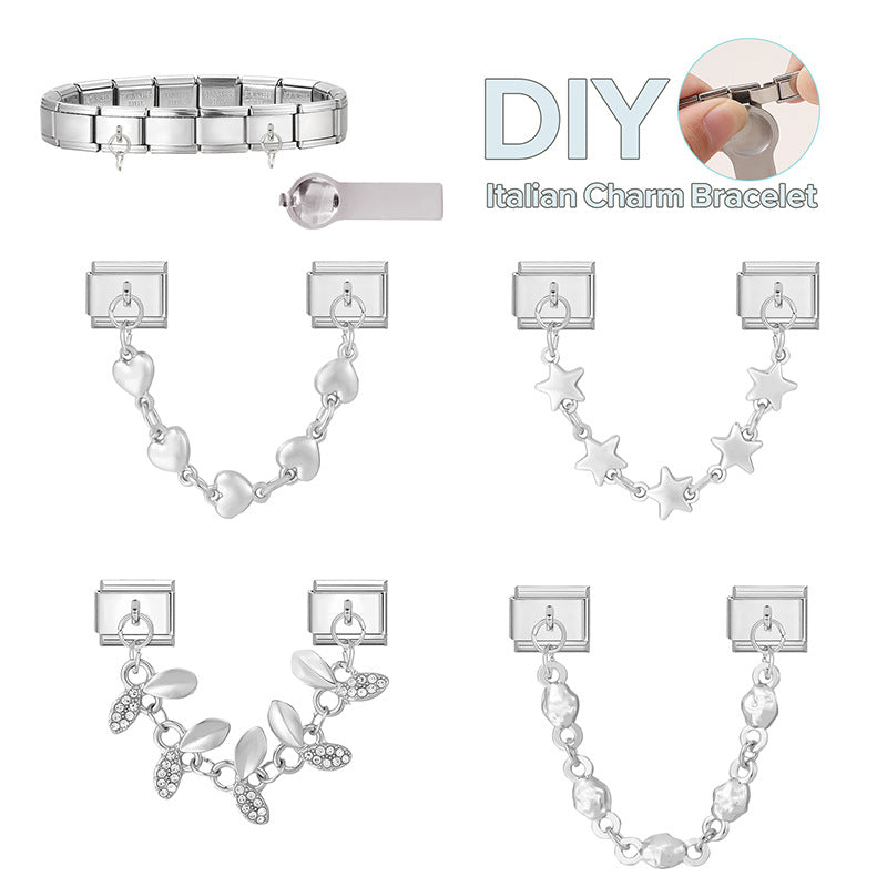 Wholesale 9mm Italian Charm Starter Bracelets DIY Double Hanger Stainless Steel Composable Bracelet
