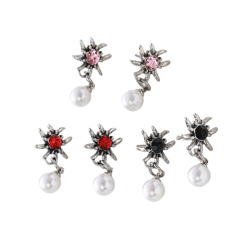 Wholesale Alloy Flower Earrings Edelweiss Pearl Studs Trendy Party Jewelry for Women
