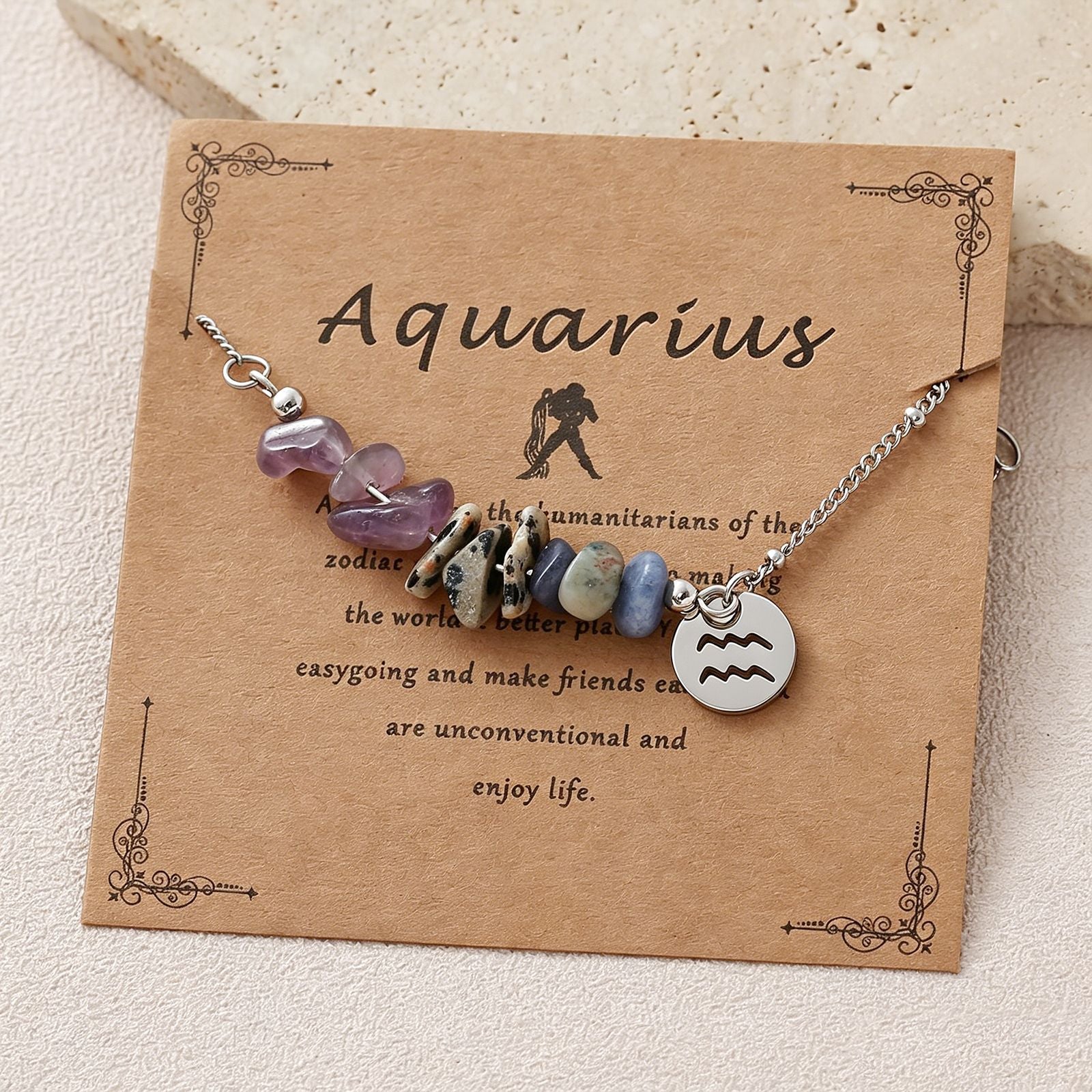Wholesale Zodiac Stone Crushed Stainless Steel Bracelet with Pendant Fashion Accessory Gift