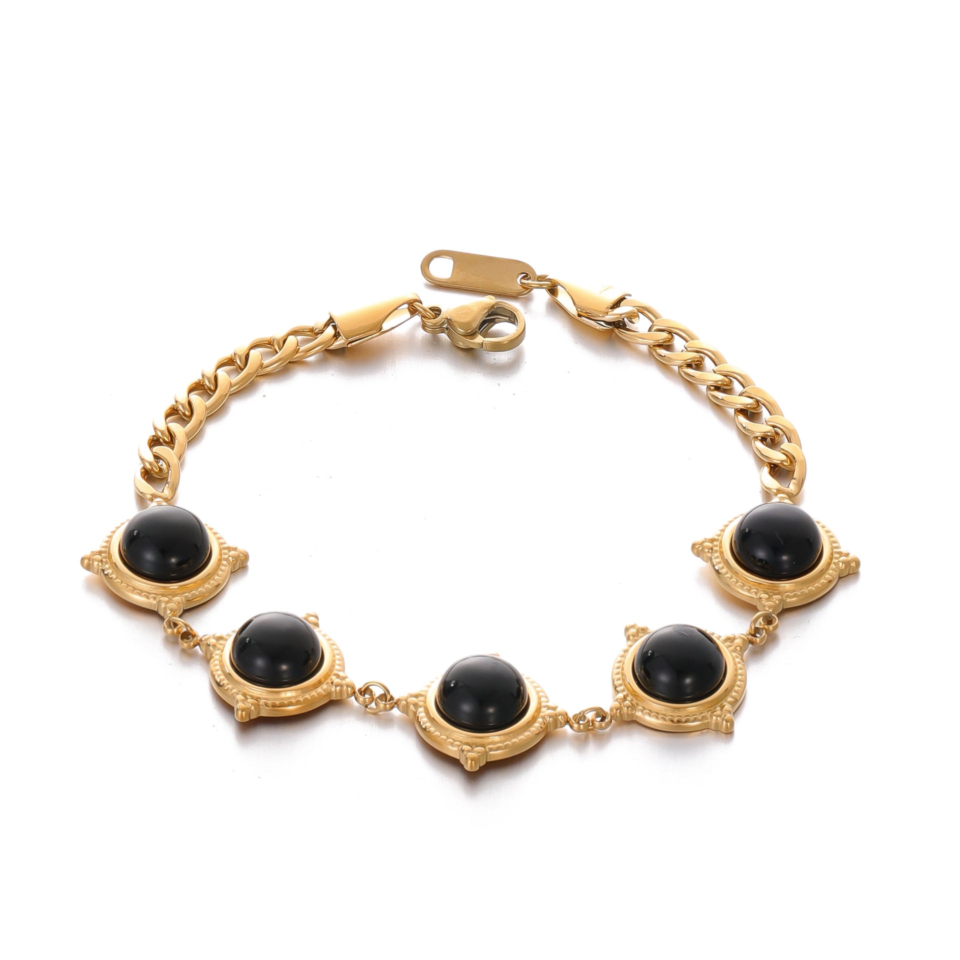 Wholesale stainless steel inlaid natural stone bracelet