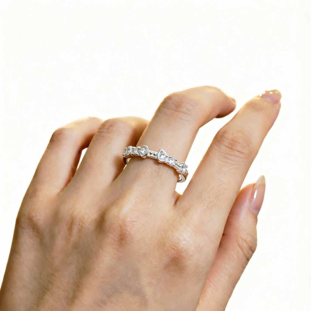 Wholesale Chic Geometric Irregular Row Ring S925 Sterling Silver Zircon Women S Jewelry Everyday Wear Boutique Resale Gift