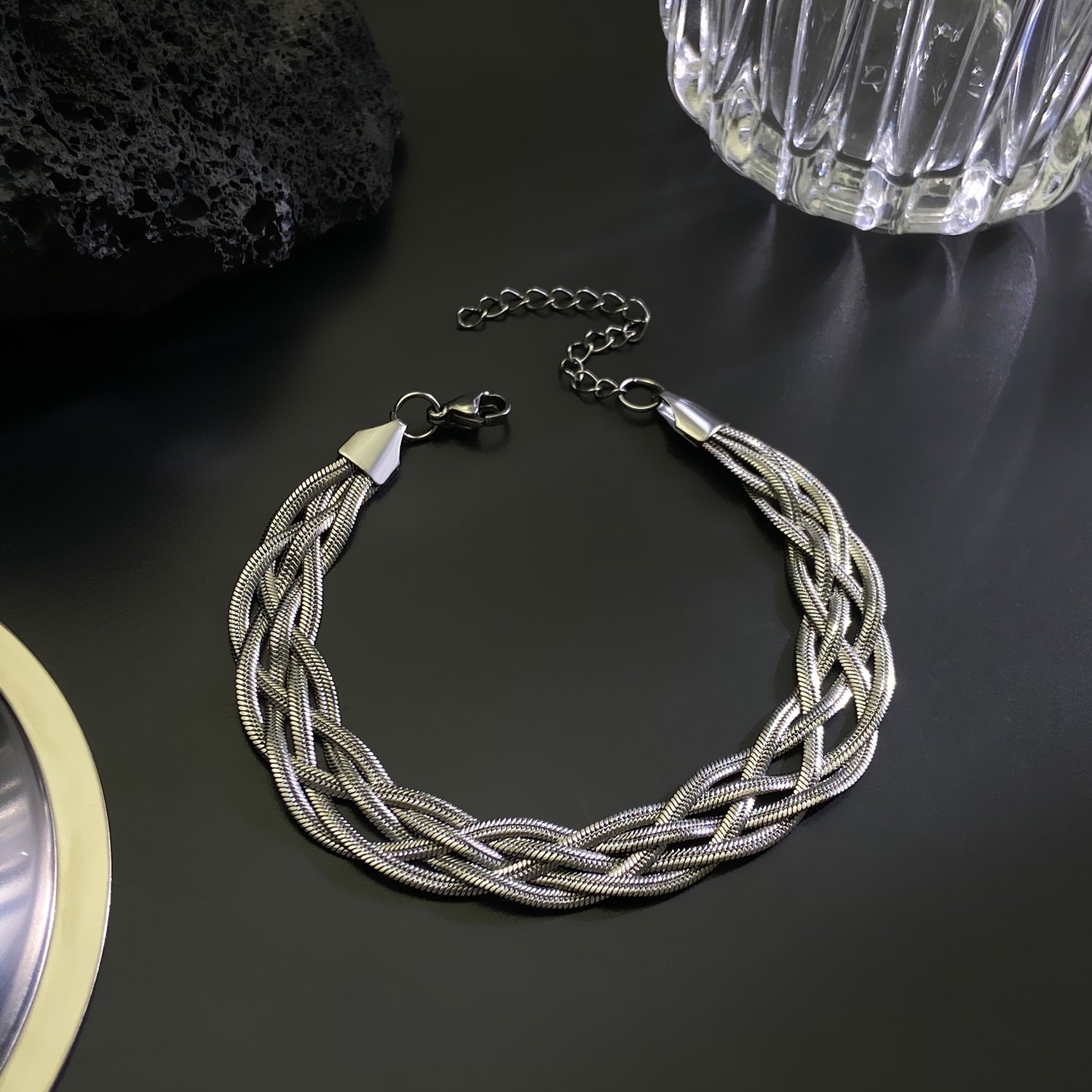 Wholesale Light Luxury Flat Three-layer Snake Bone Chain Gold-plated Necklaces Bracelets ACC-NE-MY014