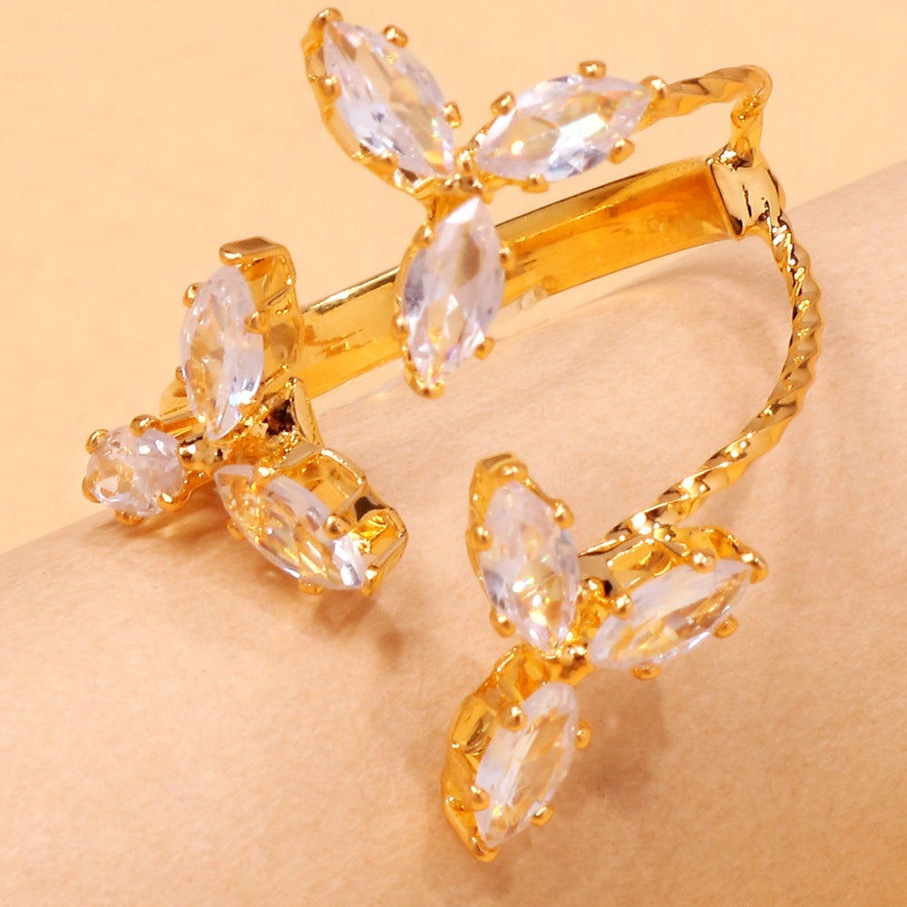 Wholesale  Flower Ring  Light Luxury Zircon Open Index Finger Ring