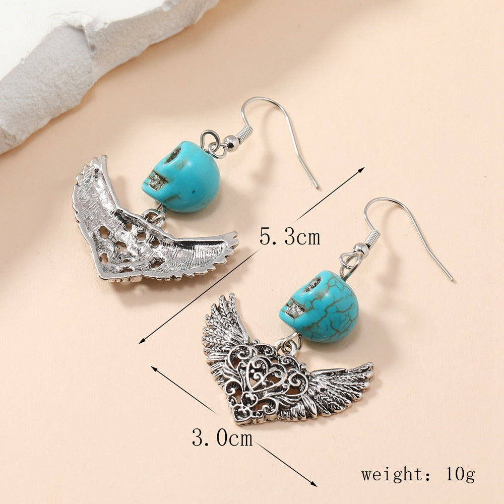 Wholesale  Retro Skull Wings Earrings Ancient Silver Alloy Fashion Accessory