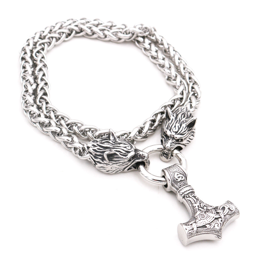 Wholesale Wolf Head Titanium Steel Hammer Pendant Necklaces ACC-NE-Hongg007