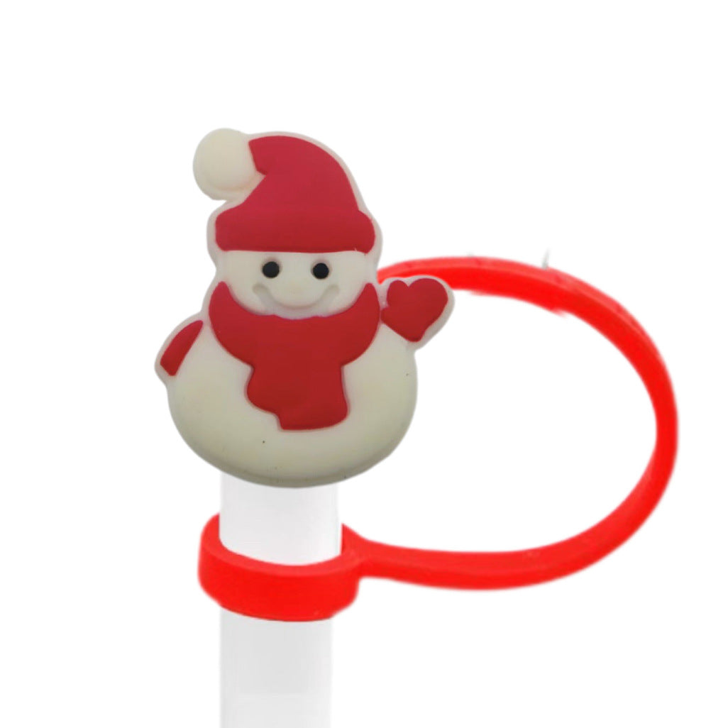 Wholesale 10pcs Christmas themed food grade silicone Straw Cover Straw Tube Cap