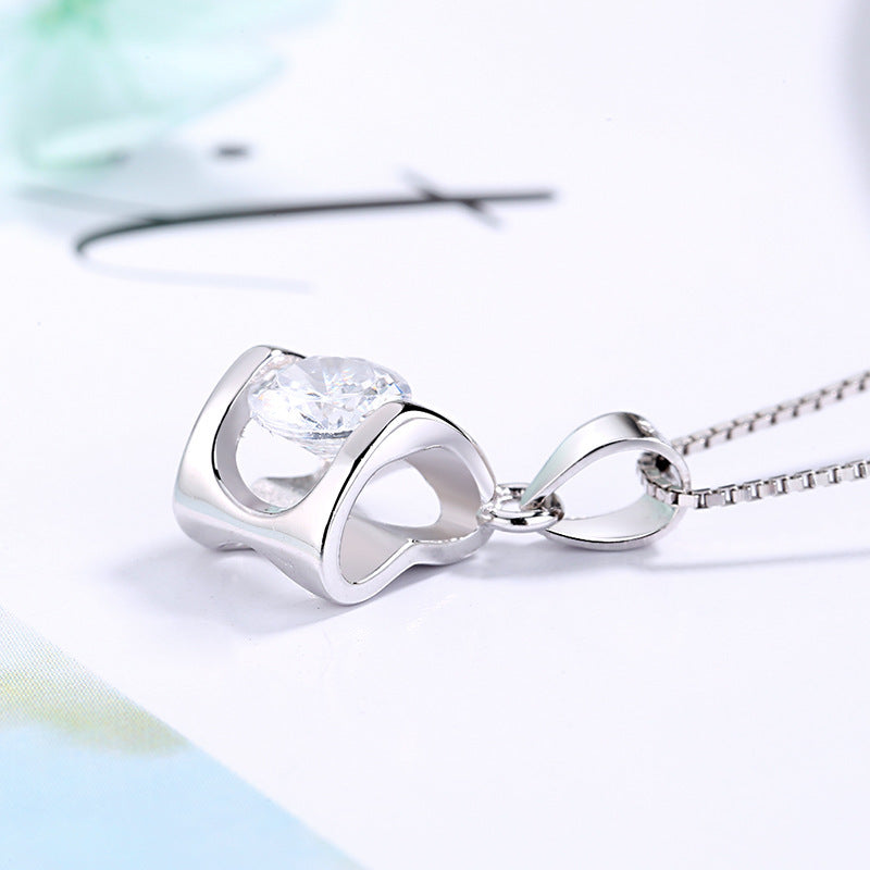 Wholesale S925 Sterling Silver Heart-shaped Rubik's Cube Necklace