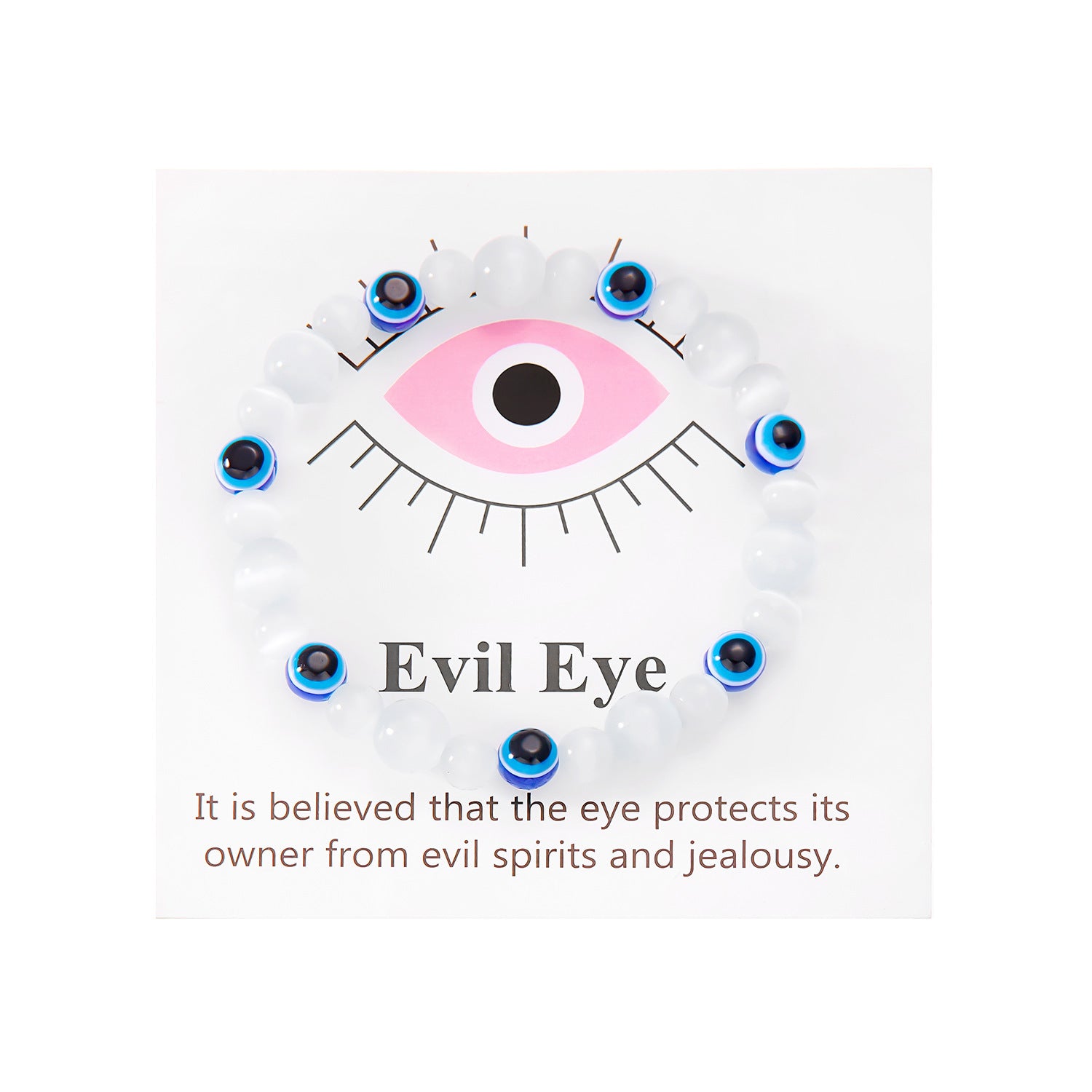 Wholesale Pink White Cat's Eye Handmade Beaded Blue Devil's Eye Bracelet