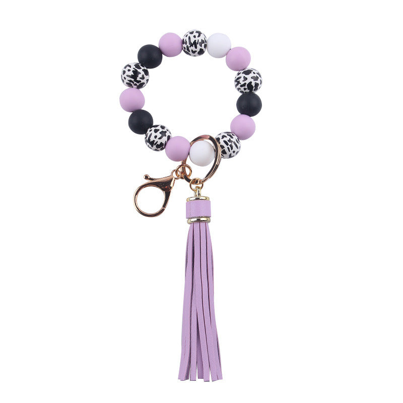 Wholesale leather PU tassel silicone beads wooden beads DIY  bracelet keychain
