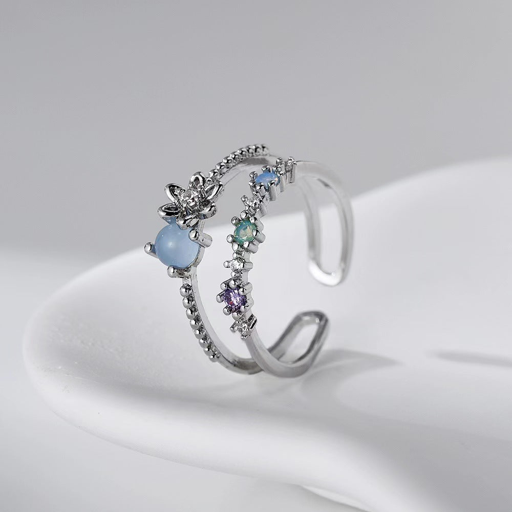 Wholesale Diamond Double Line Moonstone Flower Rings ACC-RS-YXY016
