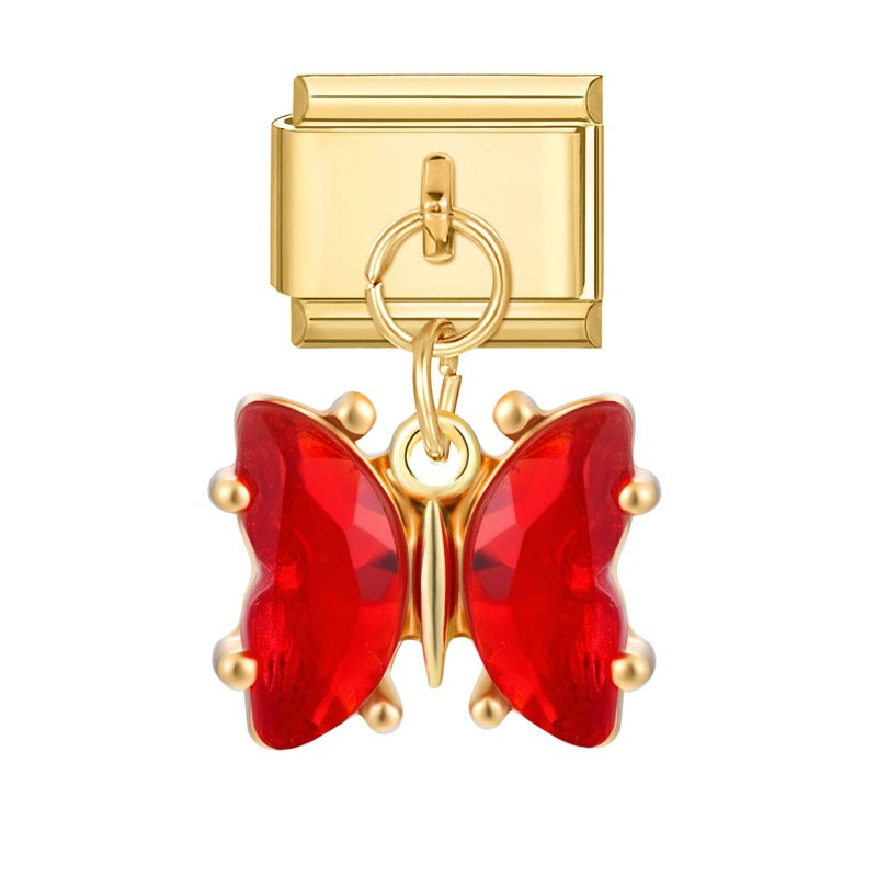 Wholesale Italian Charm Bracelet 9mm DIY Splicing Gold Butterfly Pendant Stainless Steel Composable Bracelet