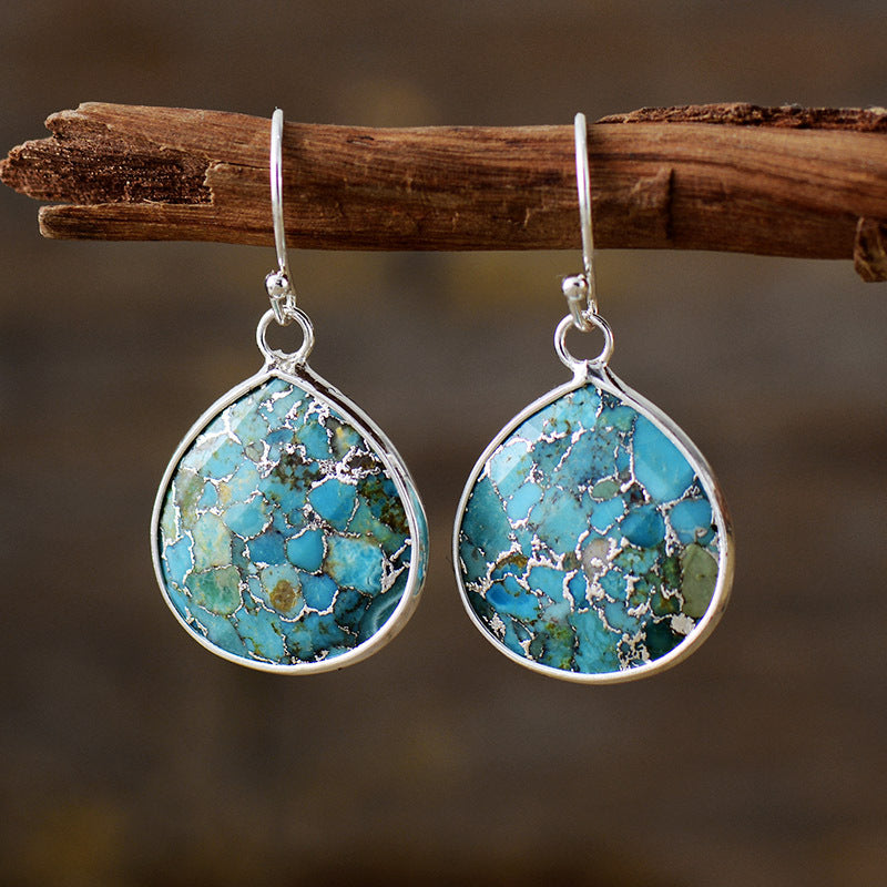 Wholesale  Bohemian Natural Stone Teardrop Pendant Earrings