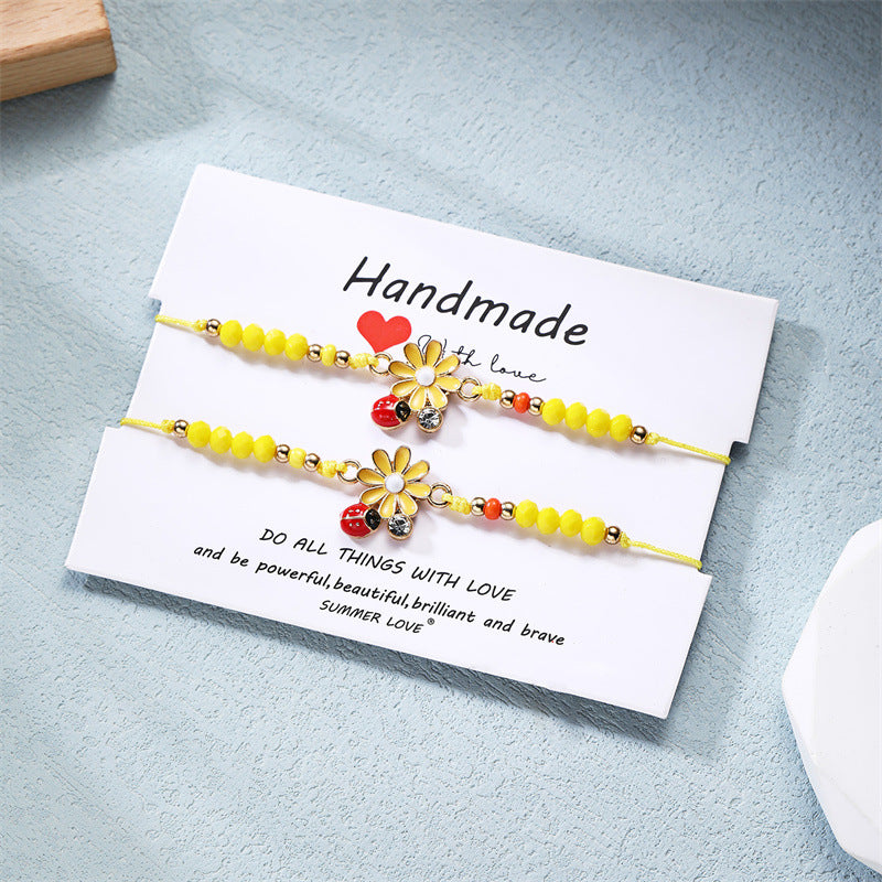 Wholesale Colorful Daisy Ladybug Beaded Knot Bracelet