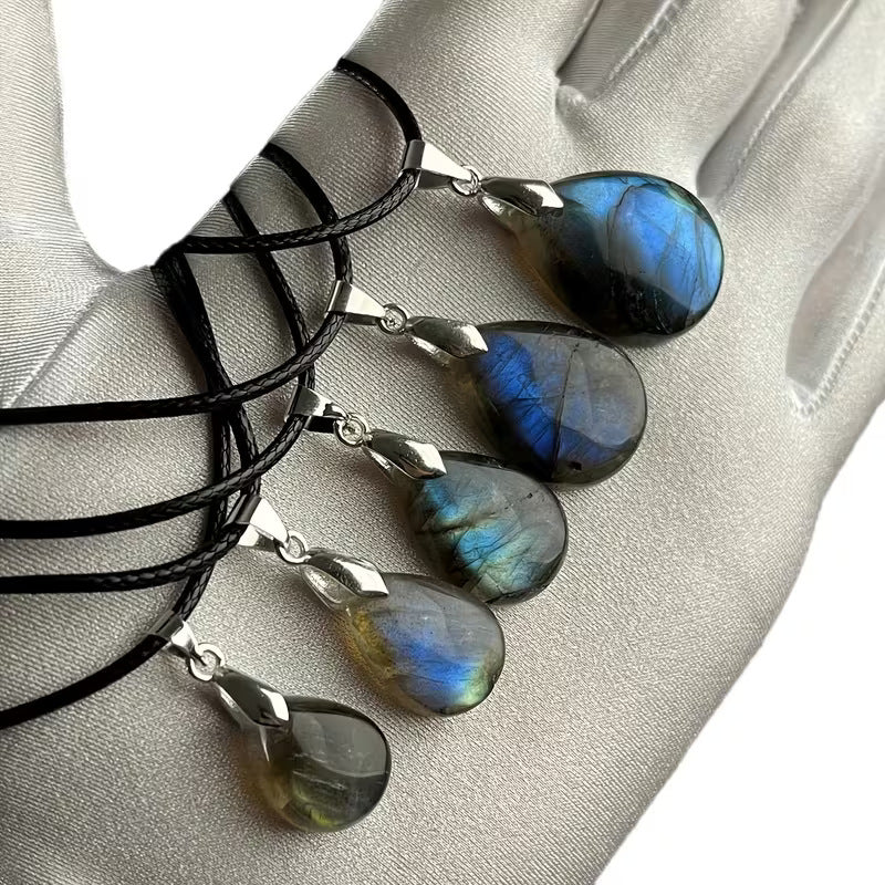 Wholesale Golden Labradorite Drop Pendant Necklace Natural Stone Crystal Trendy Women S Gift Everyday Jewelry Accessory