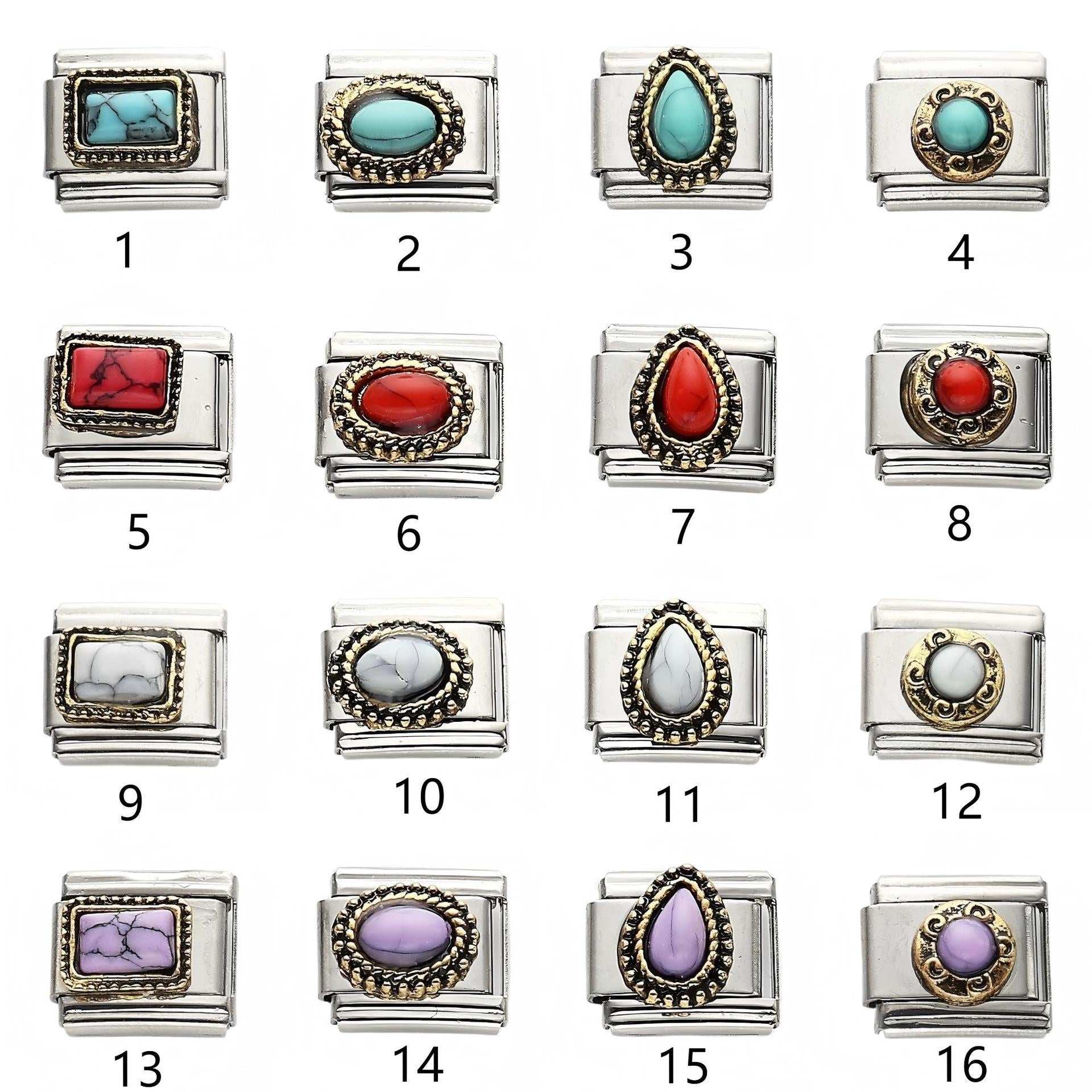 Wholesale 10pcs Italian Charm Bracelet 9mm DIY Splicing Geometric Color Turquoise Stainless Steel Composable Bracelet