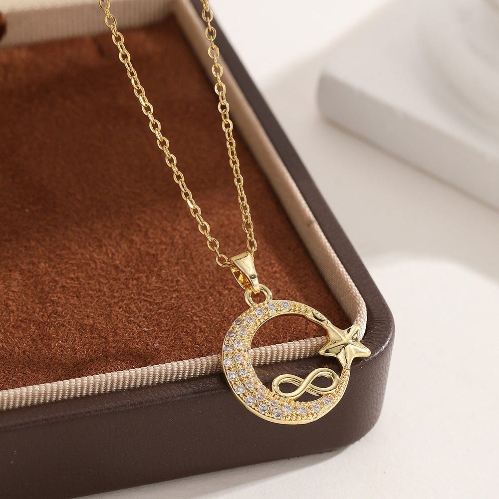 Wholesale Trendy Star Moon Heart Zircon Pendant Necklace Gold Tone Alloy Everyday Wear Jewelry Accessory For Boutique Resale