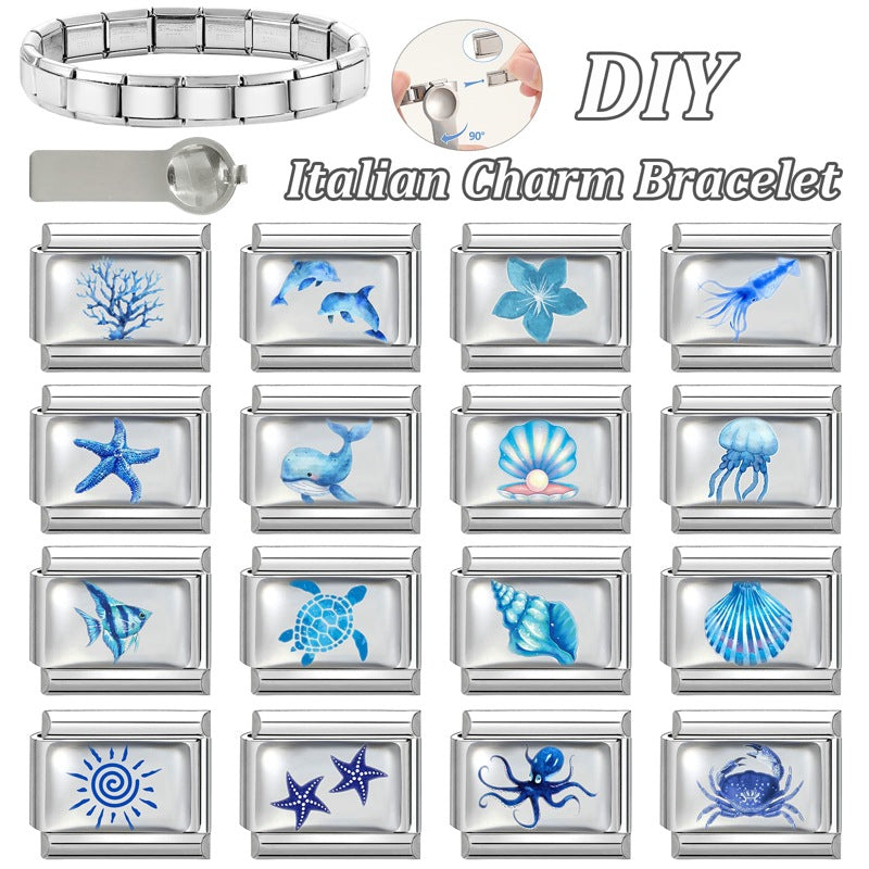 Wholesale 9mm Italian Charm Starter Bracelets DIY Marine Series Stainless Steel Composable Bracelet
