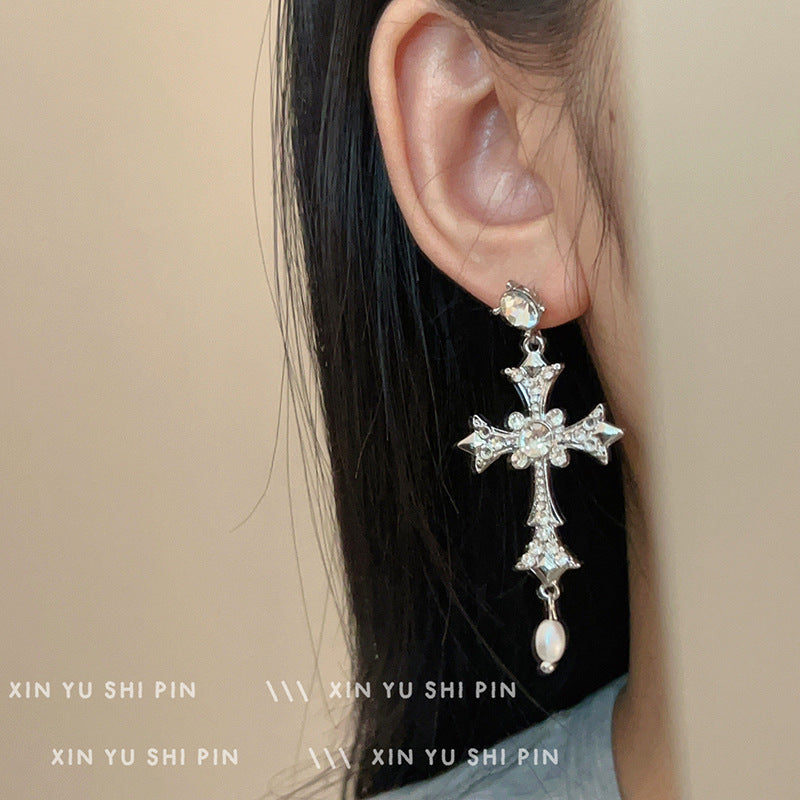 Wholesale Zircon Cross Earrings With Pearl Drop Retro Chic Everyday Wear For Women