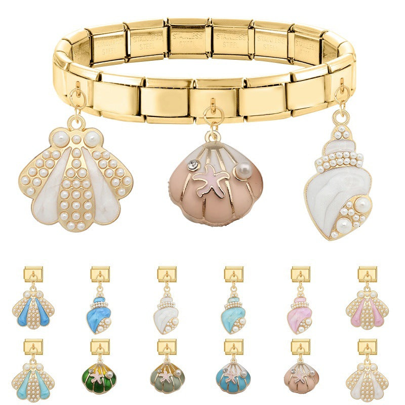 Wholesale Italian Charm Bracelet 9mm DIY Splicing Conch Shell Pendant Stainless Steel Composable Bracelet