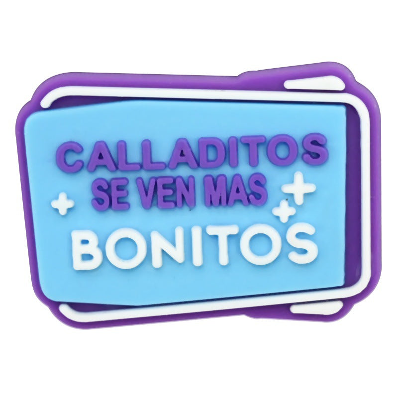 Wholesale  Random 100pcs Colorful Spanish phrase series PVC Soft Rubber Shoe Buckle Decoration