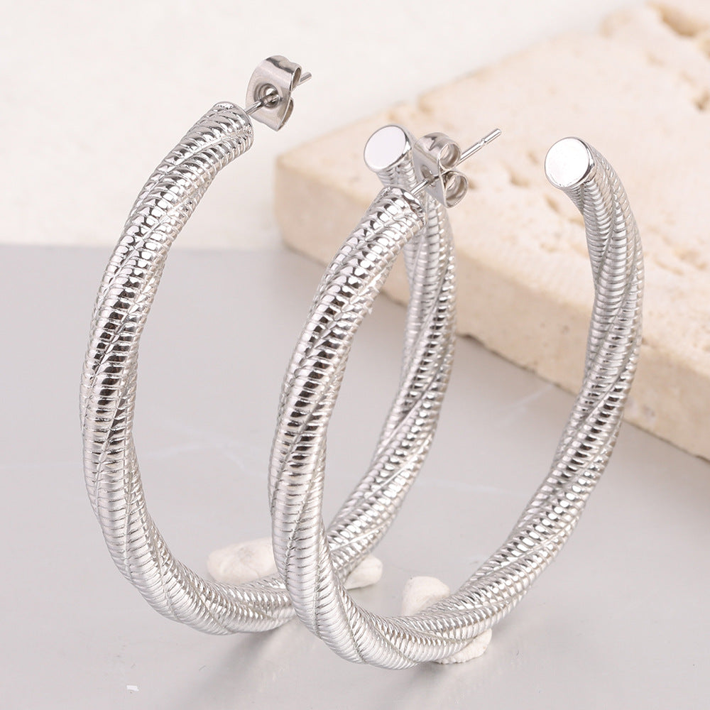 Wholesale Titanium Steel Earrings Circular Mesh 5mm Open Earrings ACC-ES-ZhongZhe005
