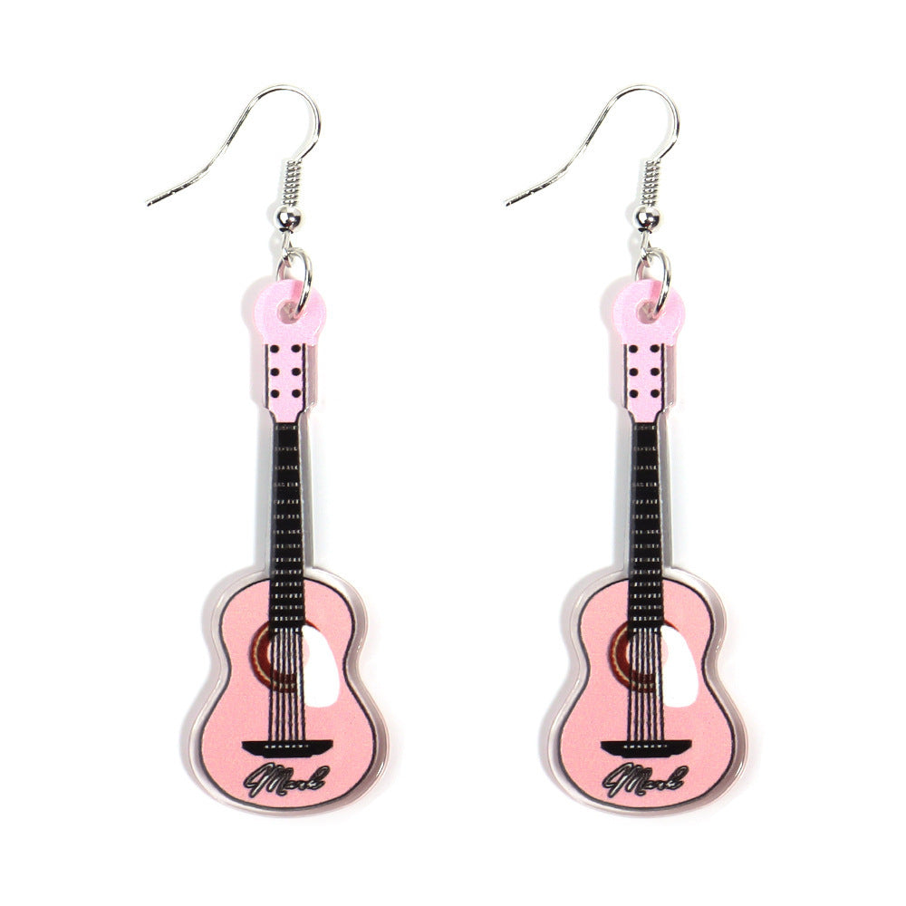 Wholesale Acrylic Printed Plane Guitar Vintage Artistic Distinctive Earrings