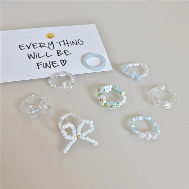 Wholesale Blue Beaded  Flower Ring