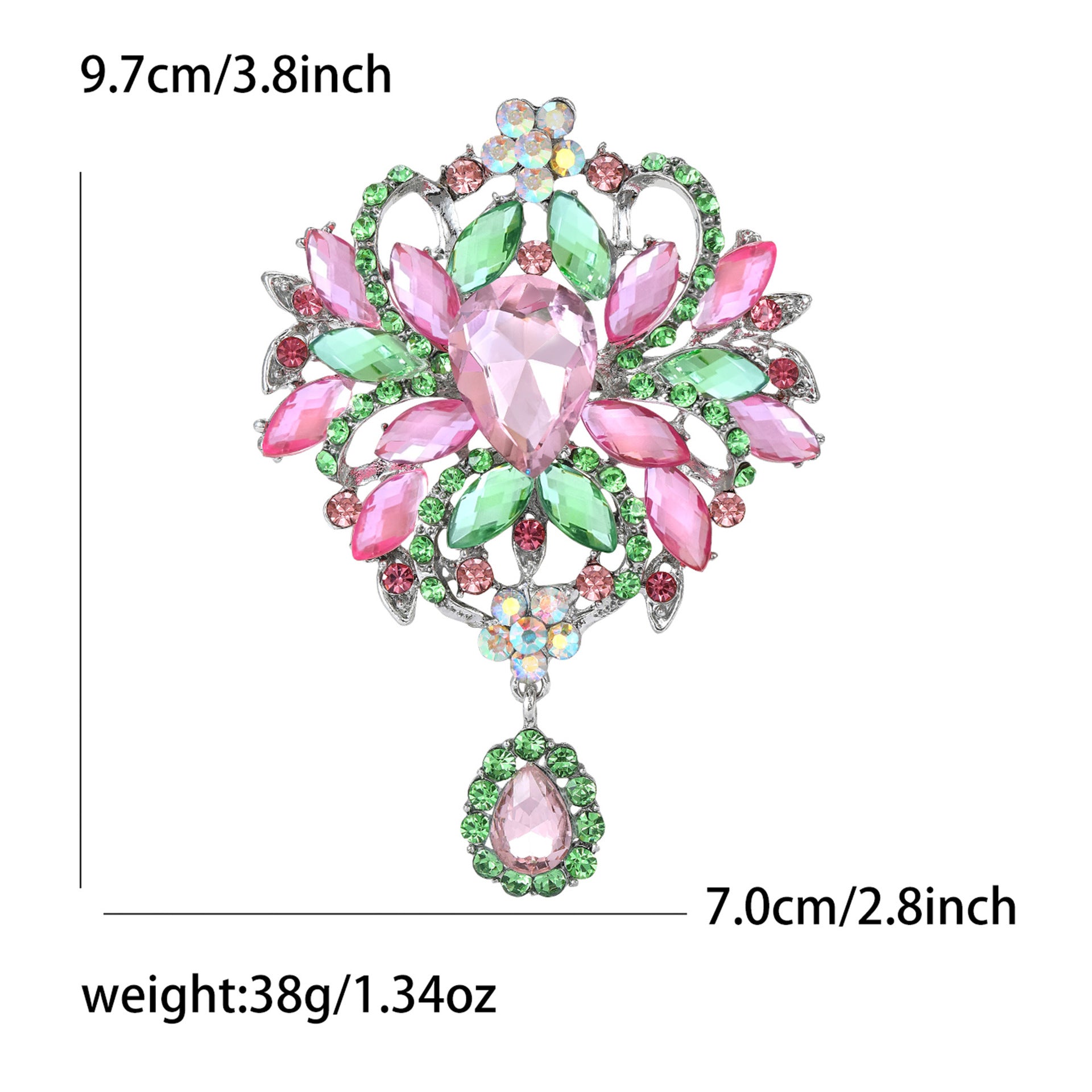 Wholesale Pink Green Floral Crystal Glass Brooch Women S Decorative Fashion Gift