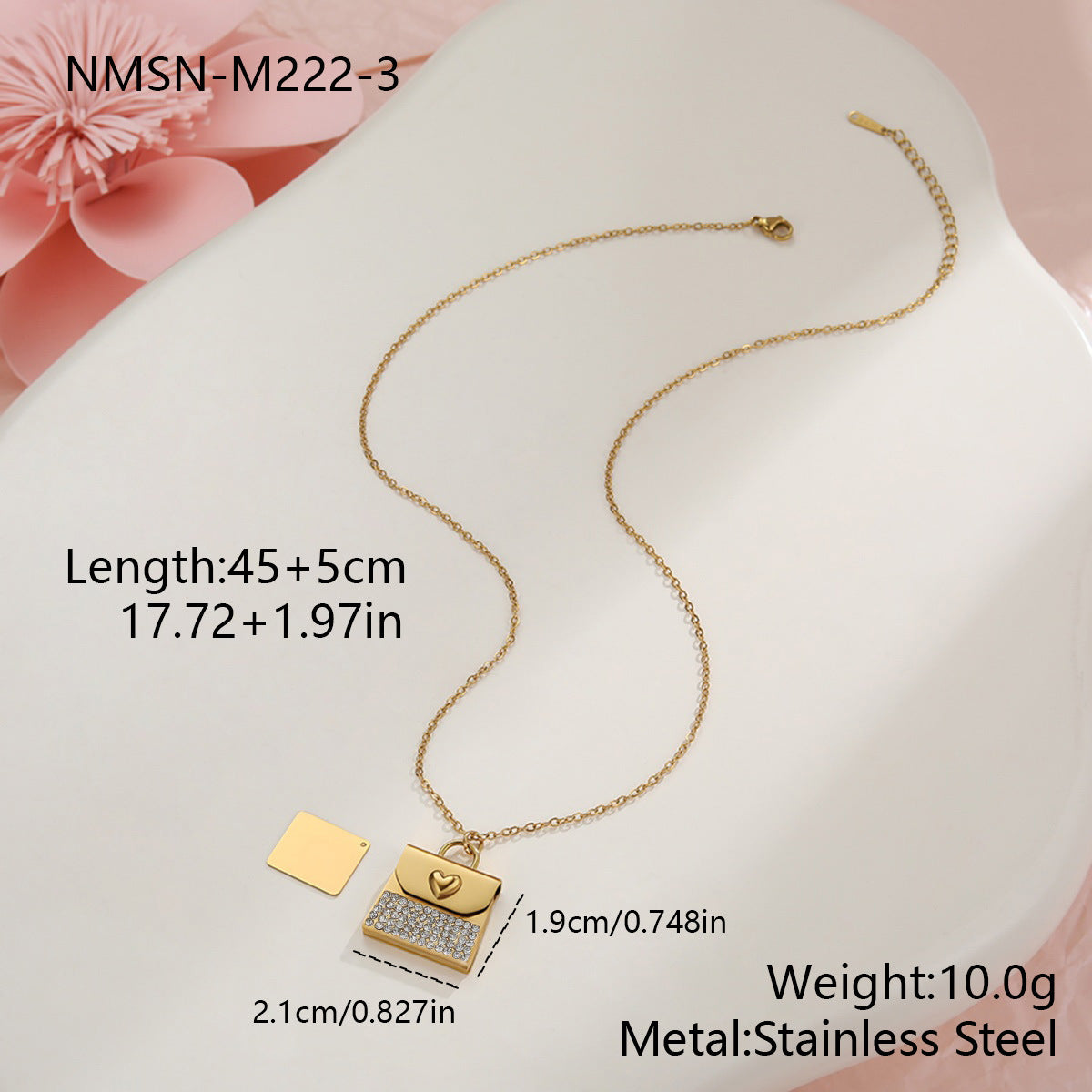 Wholesale Stainless steel 18K gold plated envelope heart-shaped diamond necklace