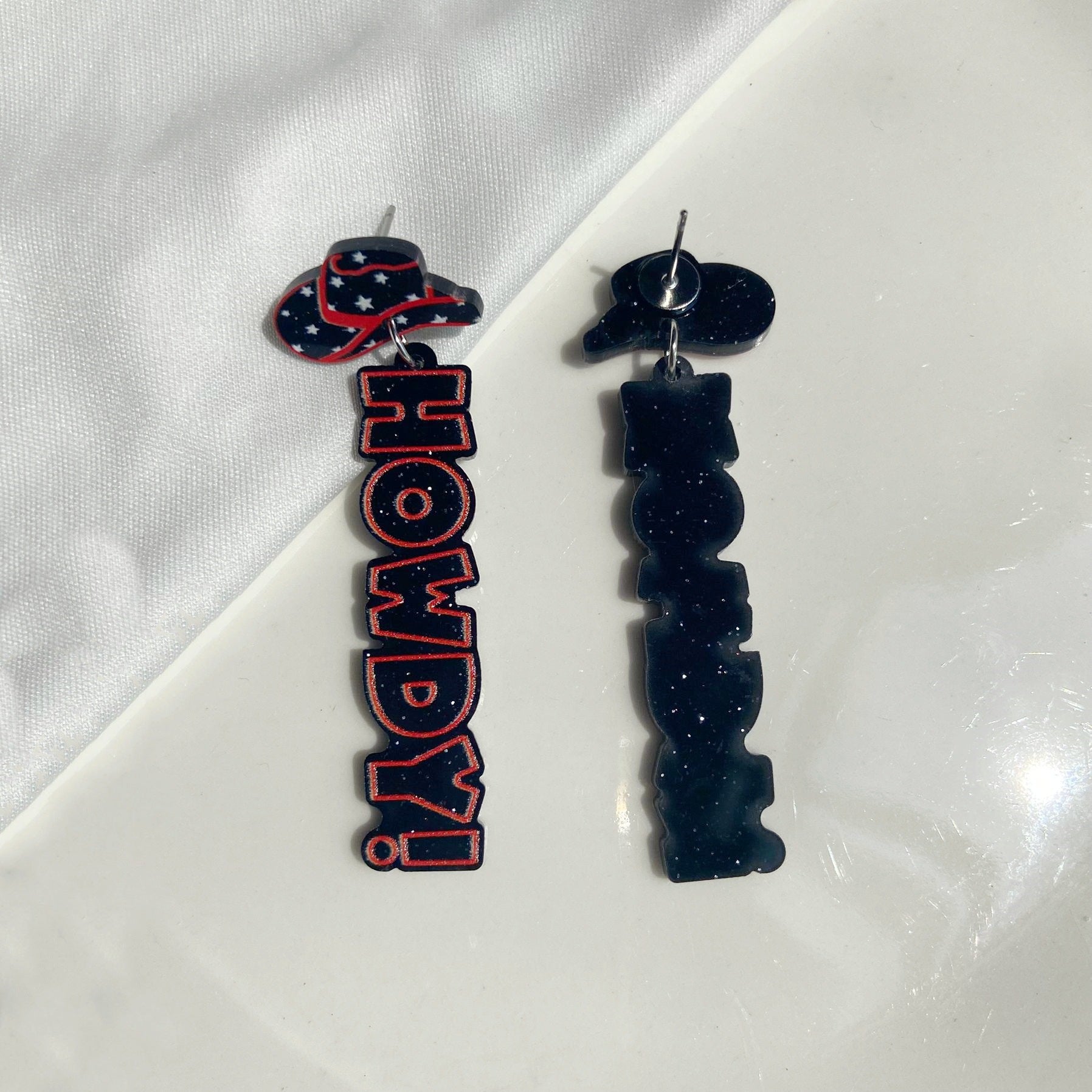 Wholesale Western Cowboy Tribal Cowboy Hat Howdy Letter Glitter Acrylic  Earrings