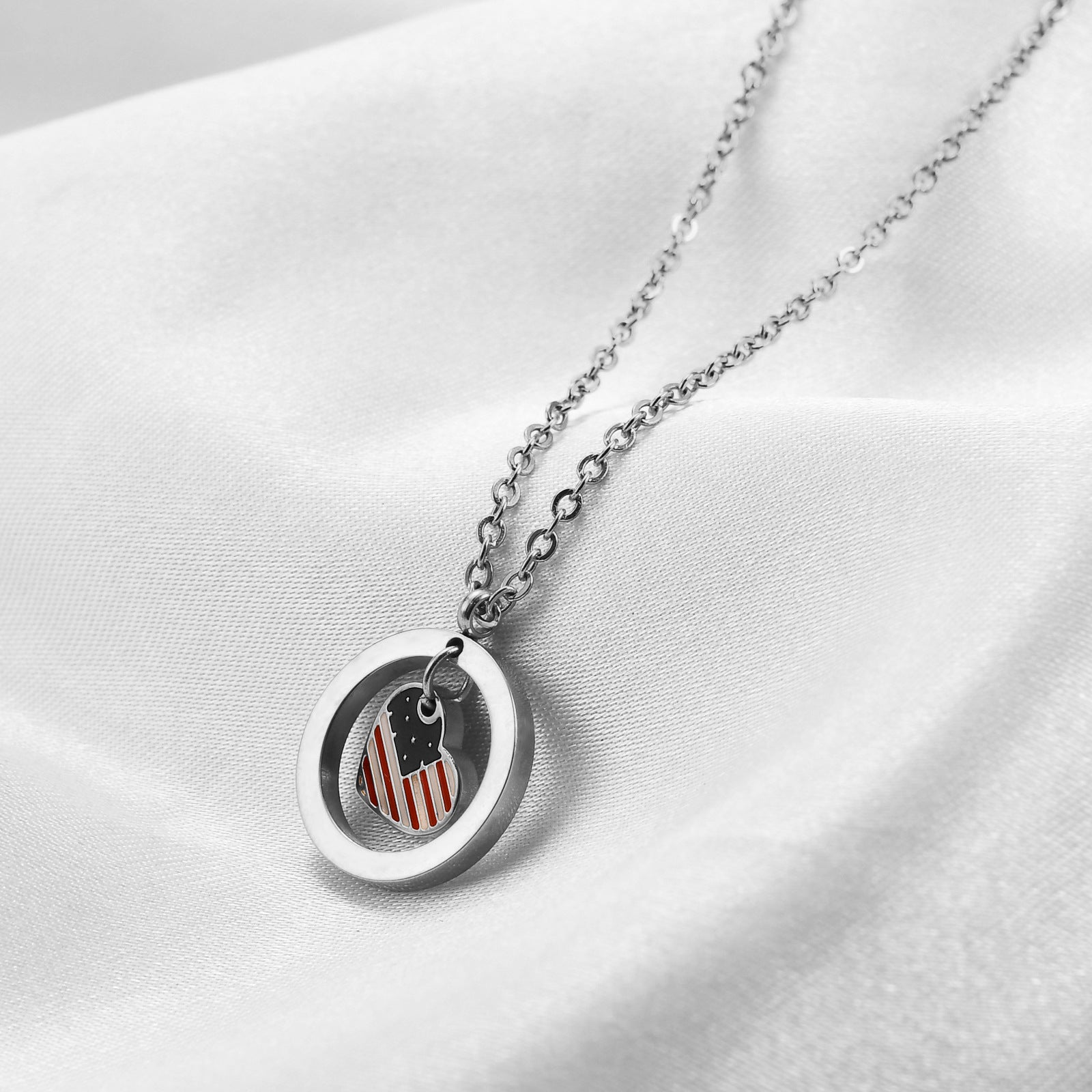 Wholesale American Independence Day Flag Heart Shape Titanium Steel Necklace ACC-NE-ZhongJi001