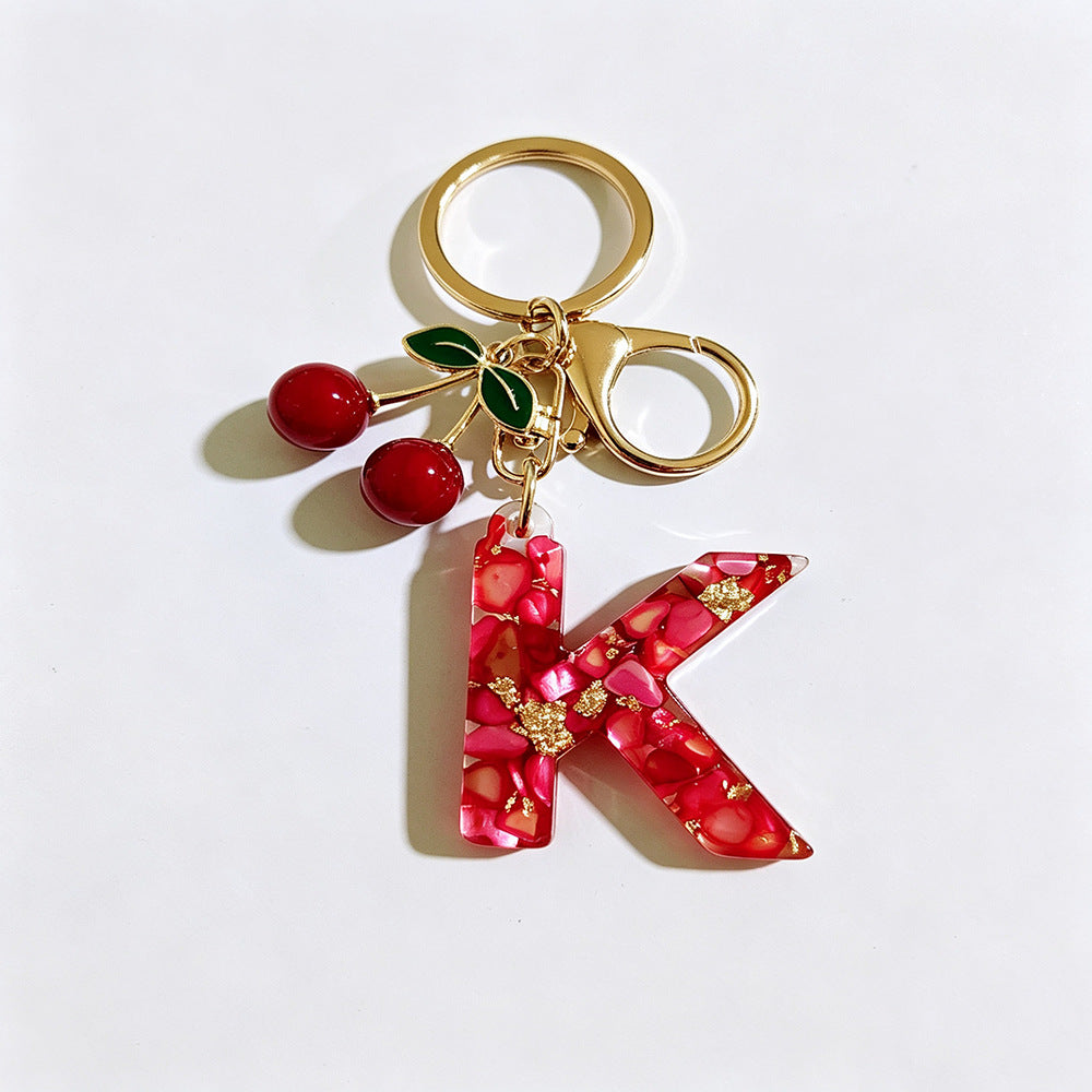 Wholesale Stylish Letter Keychain With Cute Cherry Pendant Plastic Bag Charm And Car Key Accessory Gift