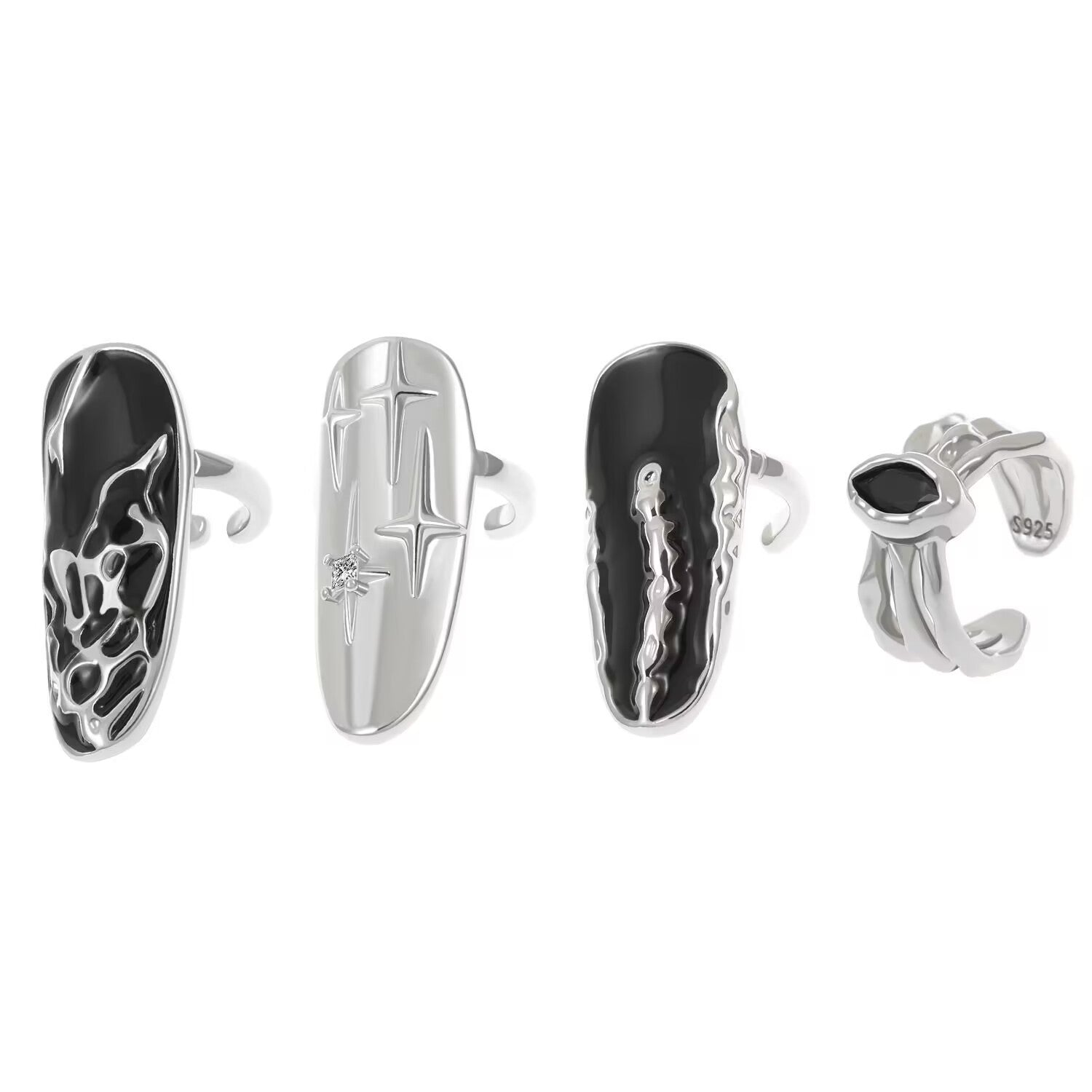 Wholesale 4pcs dark punk creative open nail ring set