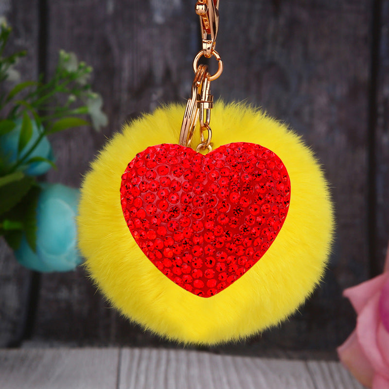 Wholesale Diamond Heart Wool Ball Car Keychain ACC-KC-RuiYuan005
