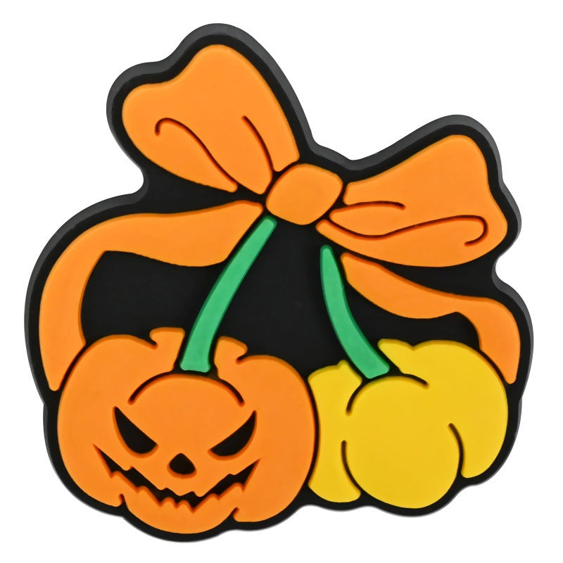 Decorazione casuale all'ingrosso della fibbia della scarpa in gomma morbida in PVC serie zucca da 100 pezzi