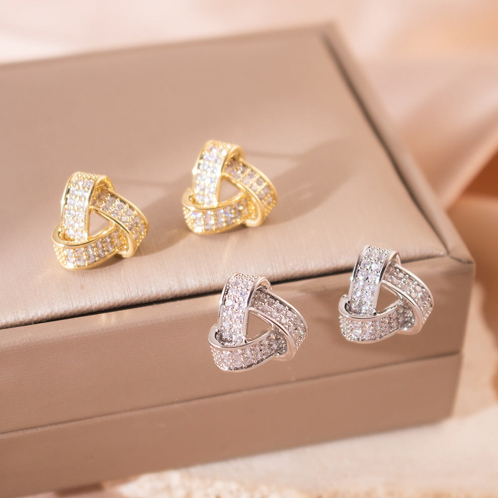 Wholesale Silver Zircon Triangle Earrings  Hollow Design Earrings