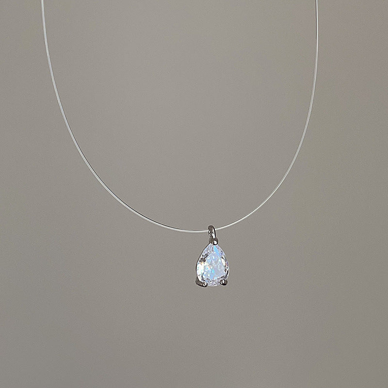 Wholesale Minimalist Style Crystal Zircon Pearl Pendant Fish Line Necklace Women' s Accessible Luxury Versatile Elegant Trendyy Neck Chain Clavicle Chain