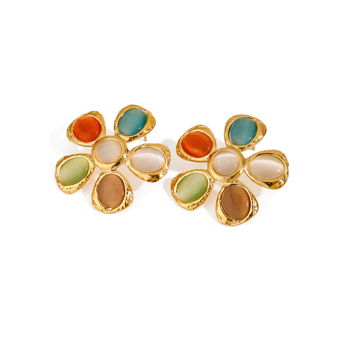 Wholesale stainless steel  light luxury cat's eye stone earrings