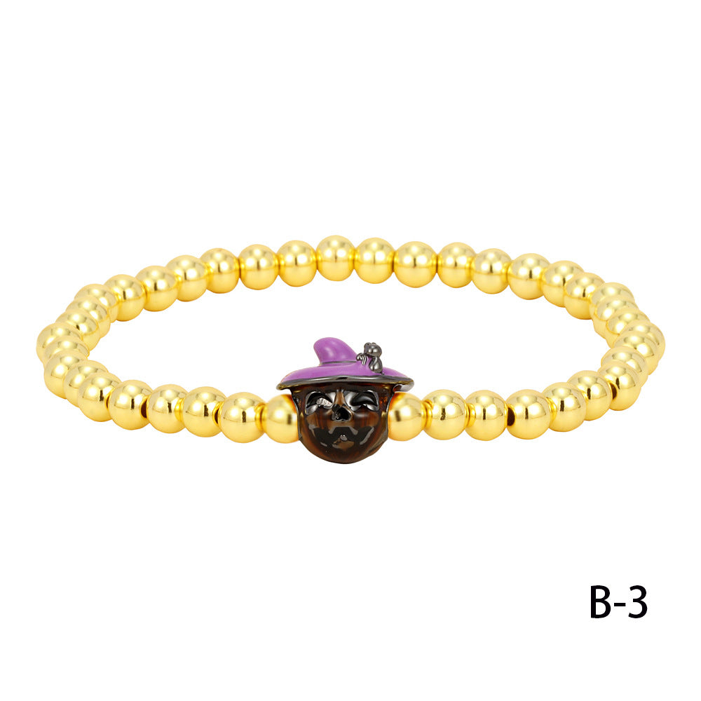 Wholesale  bracelet ins style personality skull electroplated copper beads solid gold beads bracelet