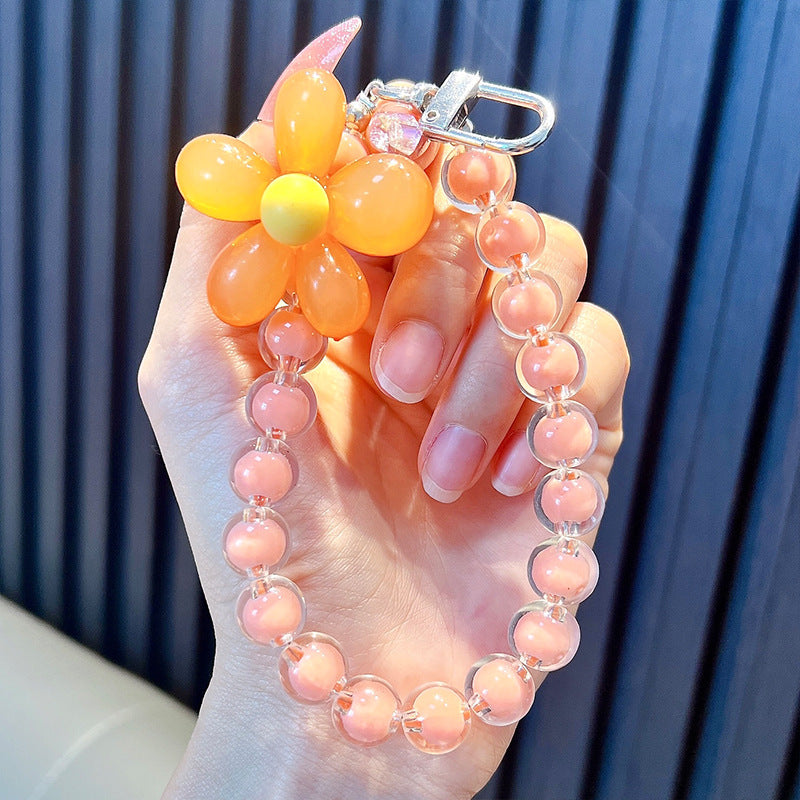 Wholesale  color beaded flower  wristlet keychain