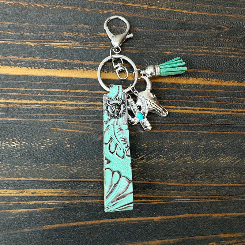 Wholesale Leather turquoise Western vintage keychain