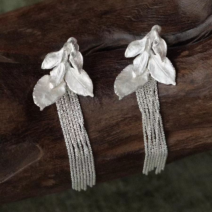 Wholesale Vintage Leaf Tassel Earrings Fashion Jewelry Accessory for Boutique Resale