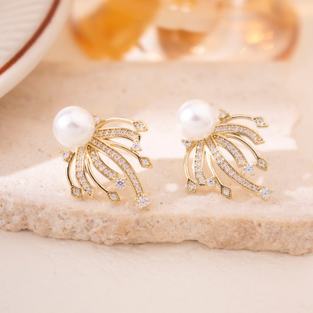 Wholesale Silver Needle Zircon Fireworks Pearl Earrings